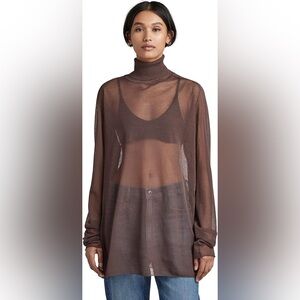 NWT G-Star Brown Knit Sheer Sweater Large Chocolate Brown Loose Fit Turtleneck